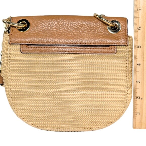 Michael Kors Cecelia Small Woven Raffia Brown Leather Flap Crossbody - Picture 3 of 10